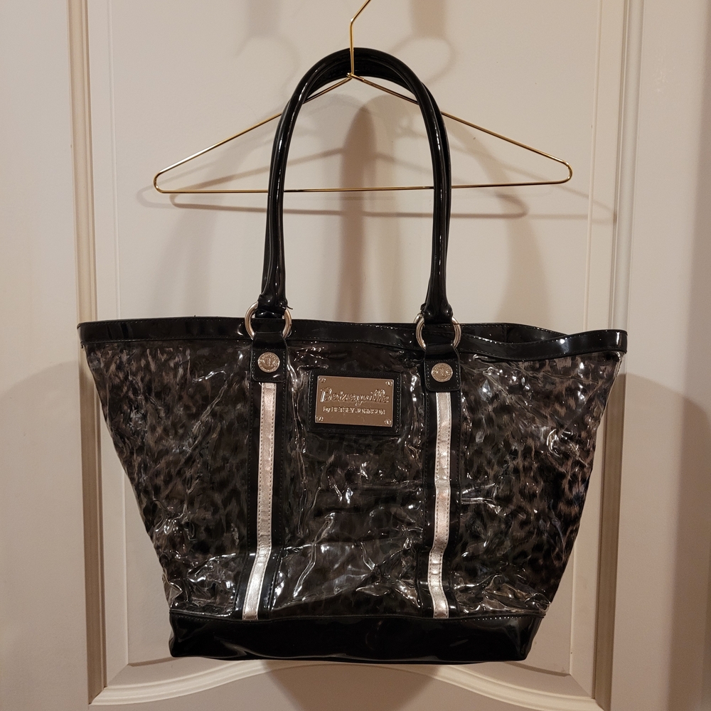 Betsey Johnson Clear with Black Leopard Print Tote Attached Make-Up Bag